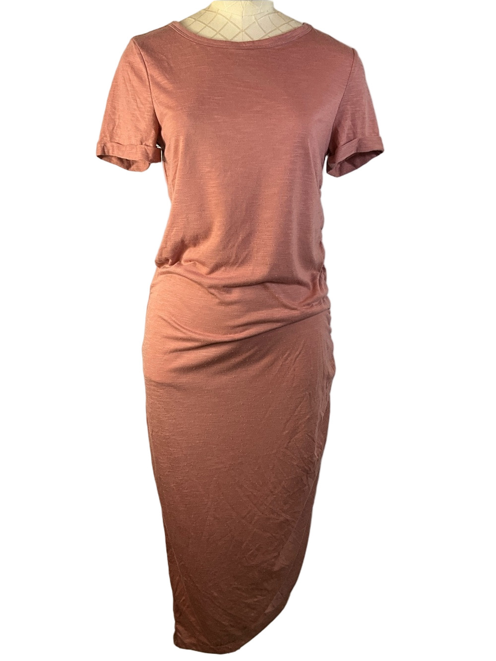 Vero Moda Medium Dusty Rose Pink Short Sleeve Ruched Left Side Maxi TShirt Dress